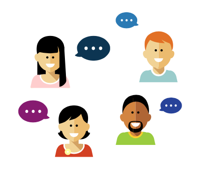 illustration of a group of people with speech bubbles